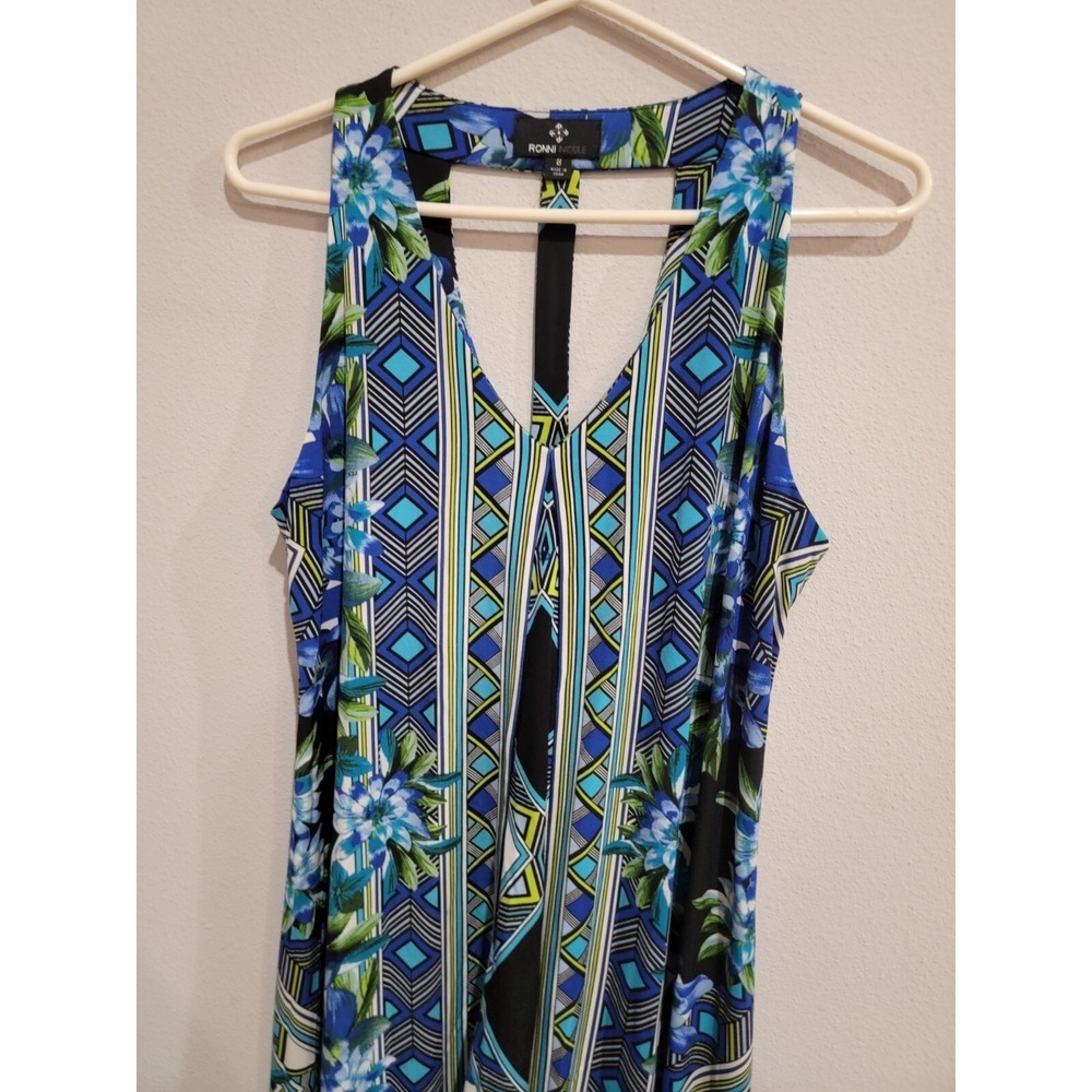 Ronni Nicole Racerback Sleeveless Short Dress Blue Print Size 8 - Picture 3 of 6